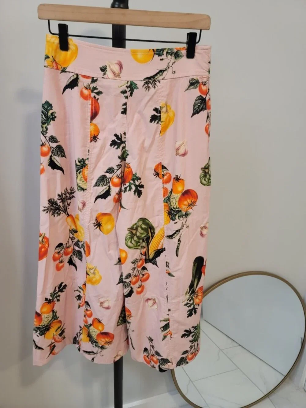 Anthropologie Maeve High-Rise Print Crop Wide-Leg Pants Pink Veggie Size 4 NWT
